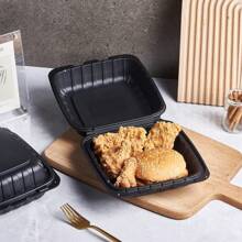 150 Pack 8x8", Single Compartment Disposable Takeaway Box Containers, Heavy Duty To-Go Disposable Lunch Box, Plastic Flip Top Takeaway Food Trays, Microwavable, Cut Resistant, Stable Hinged Lid, Black - 黑色-8*8in - 查看 5
