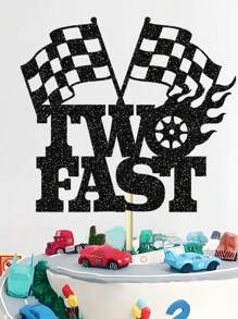 1 件 2 岁儿童生日派对黑色格子赛车旗和方向盘和“Two Fast”蛋糕装饰帽，圣诞节 - 黑色 - 查看 6