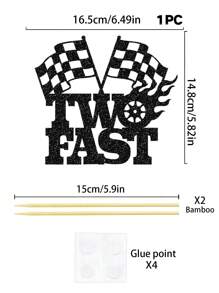 1 件 2 岁儿童生日派对黑色格子赛车旗和方向盘和“Two Fast”蛋糕装饰帽，圣诞节 - 黑色 - 查看 4