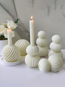 Folding Paper Fan Stackable Mold For Handmade DIY Candles And Candle Holders, Simple Home Decor And Gift Ideas, Geometric Patterned, Suitable For Wedding, Valentine's Day, Anniversary, Family Gathering, Durable Silicone Mold For Candle Or Plaster Casting, Easy To Disassemble And Clean, Allows Repeated Production Of Artworks - White - View 2