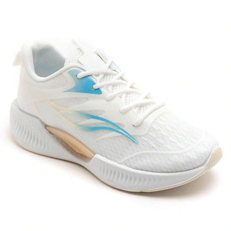 Sports Shoe With Thick Sole And Embossed Patterns - Beige - View 1