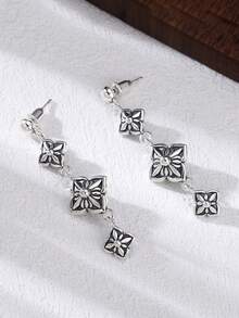 1 par de pendientes de flor de cruz de plata de ley 925 vintage, adecuados para el uso diario de las mujeres