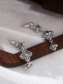 1 par de pendientes de flor de cruz de plata de ley 925 vintage, adecuados para el uso diario de las mujeres