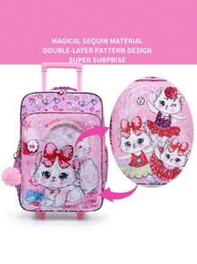 BLING BABIES Girs Wheeled Suitcase, 18 Inch Double-Sided Pink Cartoon Cat Sequins Design, Carry-On Suitcase, Nighttime Reflective. - one-size - View 5