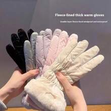 1 Par de guantes de mujer de moda cálidos para otoño e invierno, de material de terciopelo reforzado, que permiten el uso de pantalla táctil, adecuados para ciclismo al aire libre, deportes, escalada de montaña, Navidad y San Valentín, accesorios para fiestas