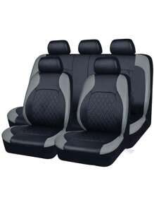9pcs Universal Luxury Quilted PU Leather Car Seat Covers For 5-Seater Vehicles, Split Front And Rear Bench Seat,Airbag Compatible, Breathable, Anti-Slip Cushion Protector For Car, SUV, Sedan, Van, Automotive Interior Covers, Airbag Compatible, 9PCS Included : 2 Front Seat Covers, 1 Backrest Cover, 1 Back Seat Cover And 5 Headrest Covers.
