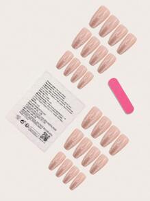 24pcs/Box Detachable False Nails, 1 Sheet Jelly Adhesive, 1pc Nail Buffer Included Press On Nails Nail Supplies - Pink - View 3