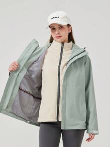 YOMEGO Veste de ski 3 en 1 pour femmes, manteau d'hiver sport à capuche, veste de neige imperméable et coupe-vent, couleur unie, manches longues, avec poches zippées, pour les sports d'hiver