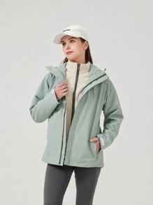 YOMEGO Veste de ski 3 en 1 pour femmes, manteau d'hiver sport à capuche, veste de neige imperméable et coupe-vent, couleur unie, manches longues, avec poches zippées, pour les sports d'hiver