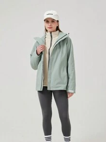 YOMEGO Veste de ski 3 en 1 pour femmes, manteau d'hiver sport à capuche, veste de neige imperméable et coupe-vent, couleur unie, manches longues, avec poches zippées, pour les sports d'hiver