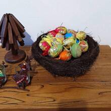 6 piezas Huevos colgantes de Pascua con puntos - Huevo de Pascua envuelto en tela - Adornos colgantes para el árbol de Pascua para fiesta, primavera, decoración del hogar y el jardín, entrega al azar - Multicolor - Ver 3