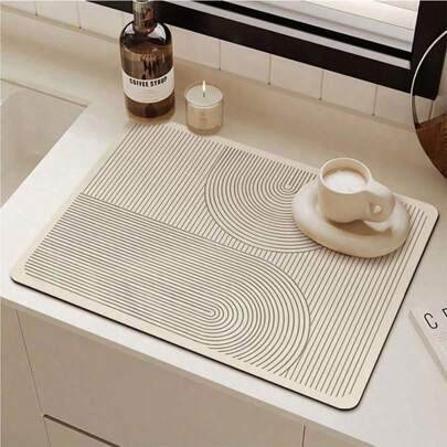 1pc Minimalist Dish Drying Mat, Concentrated Coffee Machine Countertop Absorbent Pad, Bathroom Vanity Drainage Mat, Soft Faucet Absorbent Pad, Bathroom Vanity Cup Mat, Kitchen Accessory, Bathroom Accessory
