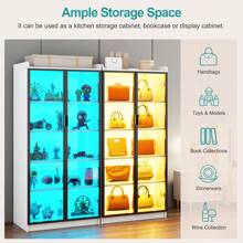 HNEBC Tall Storage Cabinet Up To 70", LED Kitchen Pantry Cabinet With Human Body Induction, 5 Tier Bookcase Display Cabinet With Adjustable Shelves For Living Room Office - 白色 - 查看 5