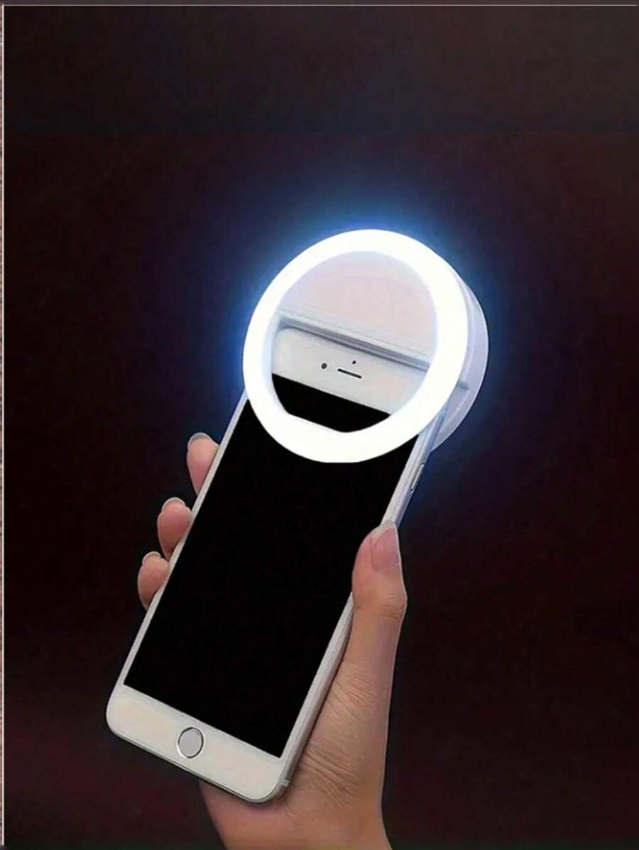 1pc White/Pink Portable Selfie Ring Light With USB Charging, Photo Shoot, Beauty, And Skin Enhancement Functions - Multicolor - View 1