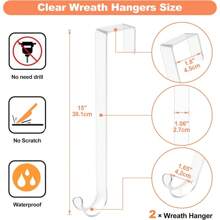 2 piezas de ganchos transparentes de 12"/15" para colgar coronas, colgadores de coronas sin rasguños para decoración de Pascua, letreros de bienvenida para interiores y exteriores