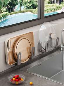 2 pièces Support de couvercle de pot en plastique, support mural pour couvercle de pot sans perçage requis, idéal pour ranger les couvercles de casserole, les planches à découper, les poêles, les fournitures de rangement de cuisine