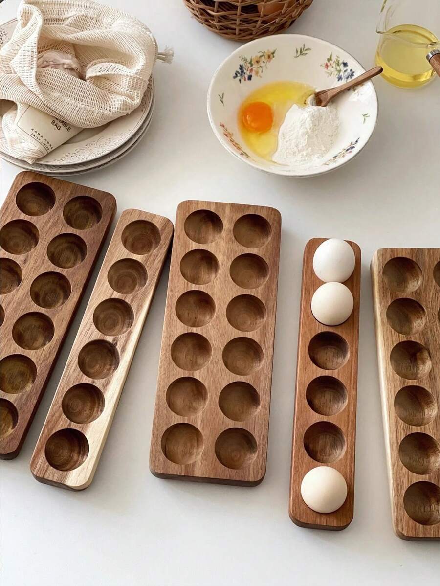 1 pieza Bandeja de huevos de madera de paulonia con múltiples ranuras, caja de almacenamiento de huevos de estilo pastoral nórdico, adecuada para organizar huevos en la cocina, comedor, como organizador de huevos para hornear/refrigerador, idea de regalo para el Día de Pascua, bandejas de almacenamiento de huevos