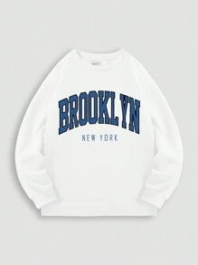 Blauwe letters slogan Dames Herfst en winter Wit Veelzijdig Thermisch gevoerd Oversized sweatshirt met ronde hals Losvallend Casual Straatsportstijl Lange mouwen Kleding voor koud weer Katoen Dames Plus Fluweel Comfortabel Curve Oversized sweatshirt Sweatshirt