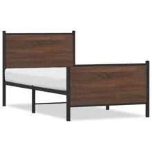Elegant Brown Oak Metal Bed Frame 100x200 Cm Durable Design No Mattress Included - Brown - View 2