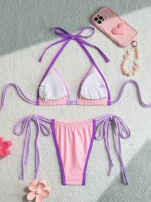 New Plain Soft Padded Wrap Drawstring Pleated Spaghetti Strap Criss-Cross Back Sexy Bikini Set, Summer Beach Fashion Swimwear For Women