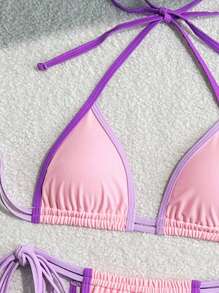 New Plain Soft Padded Wrap Drawstring Pleated Spaghetti Strap Criss-Cross Back Sexy Bikini Set, Summer Beach Fashion Swimwear For Women