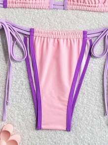 New Plain Soft Padded Wrap Drawstring Pleated Spaghetti Strap Criss-Cross Back Sexy Bikini Set, Summer Beach Fashion Swimwear For Women