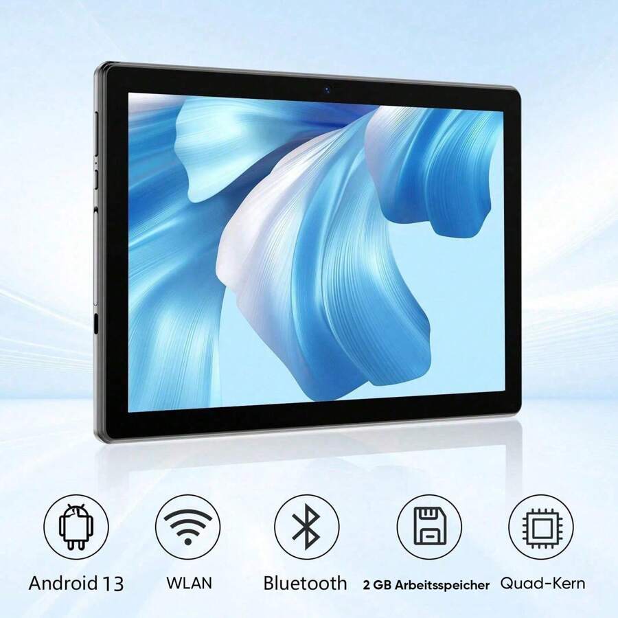 ECOPAD Android 13 平板电脑 2024，2GB+64GB 1TB 设备，2.4G WiFi，10.1-Zoll 高清平板电脑，四核处理器 Bis Zu 2.0GHz，6000mAh，(2.0MP+5.0MP) 双摄像头，蓝牙，1280 * 800 触摸屏，紫光展锐PC。 SC7731E.1,3 GHz - 黑色 - 查看 1