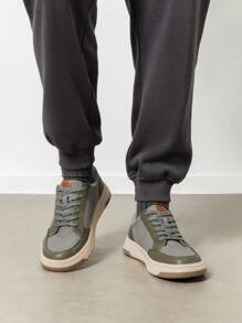 New 2025 Men's Modern Casual Fashion Dual-Color Outsole College Walking Sneakers - 綠色 - 查看 5