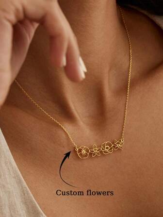 Personalized Multiple Birthflower Necklace, Family Birth Flower Bouquet Necklace, Customized 1-4 Flowers Pendant Necklace Mother's Necklace, Personalized Gift, Birthday Gift Romantic Wedding Accessories Gifts Bridesmaid Gifts,Silver,Stylish,Colorful,Vintage,Unisex,Hipster,Simple,Casual,Custom,Personalized,Unique,Ideal Gifts For Him,Ideal Gifts For Her,Her,Boyfriend,Girlfriend,Dad,Mom,Family,Friends,For Anniversaries,For Birthdays,For Graduation,For Prom,For Party,Chic Autumn,Jewelry & Watches,Customized Fashion Word Necklaces