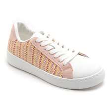 Low-Top Patterned Fabric Shoe With Laces And Thick Sole