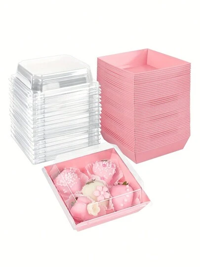 5pcs/10pcs/20pcs Dessert Boxes With Clear Lids Charcuterie Boxes, Oil Proof Kraft Paper, White Pink Kraft Paper Bakery Boxes, Perfect For Cookies Macaron Cake Sandwich, For Weddings Parties And Special Occasions