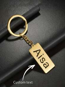 1pc Customized Hollow Cut Stainless Steel Rectangular Letter Name Keychain, Christmas Gift - Multicolor - View 1