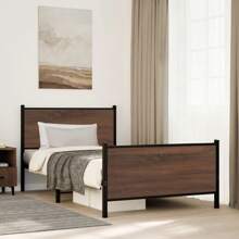 Elegant Brown Oak Metal Bed Frame 100x200 Cm Durable Design No Mattress Included - Brown - View 1