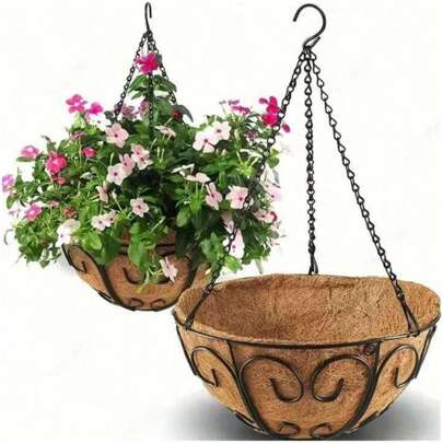 1pc Outdoor Decorative Iron Chain Hanging Flower Basket/Planter, Suitable For BBQ, Gardening, Home Decor, Bird Cage