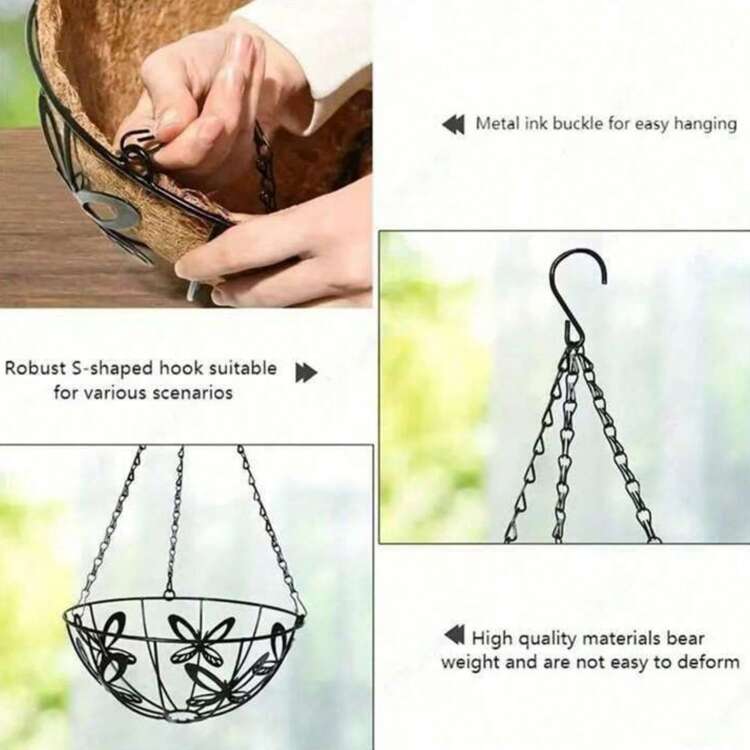 1pc Outdoor Decorative Iron Chain Hanging Flower Basket/Planter, Suitable For BBQ, Gardening, Home Decor, Bird Cage - Multicolor - View 4