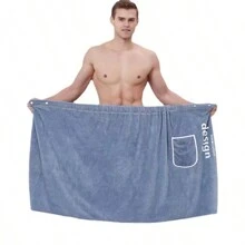 1pc Men's Fashion Bathrobes, Minimalist Soft Coral Fleece Water-Absorbent Quick-Dry Embroidered Letter Design, Large Pockets, Elastic Waist, Can Be Worn As Swimsuit Cover Up, Suitable For Home, Hotel, Beach, Gym Home Bathroom Decor Fall Decor Back To School For Beauty Salon Home Bathroom