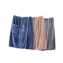 1pc Men's Fashion Bathrobes, Minimalist Soft Coral Fleece Water-Absorbent Quick-Dry Embroidered Letter Design, Large Pockets, Elastic Waist, Can Be Worn As Swimsuit Cover Up, Suitable For Home, Hotel, Beach, Gym Home Bathroom Decor Fall Decor Back To School For Beauty Salon Home Bathroom