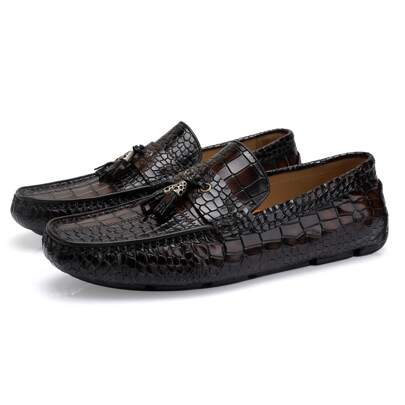 ChrisLOOK Men's Dress Shoes With Tassel, Classic Leather Crocodile Pattern Driving Shoes For Men