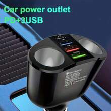 黑色 ABS 材质多功能车载充电器 6 端口车载电源适配器，双端口适配器，携带方便，适用于 12-24V 车型