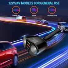 黑色 ABS 材质多功能车载充电器 6 端口车载电源适配器，双端口适配器，携带方便，适用于 12-24V 车型