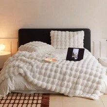 1 pieza Manta de piel de conejo falsa, lujosamente cálida, suave y acogedora, adecuada para la sala de estar, el dormitorio, el sofá, la decoración del hogar, un gran regalo para Navidad