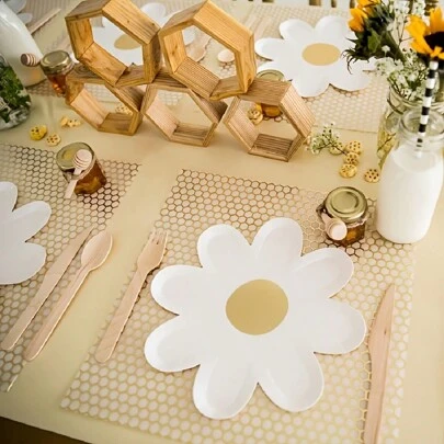 20 件 7 英寸/9.6 英寸雏菊盘花纸盘，金箔花盘，时尚盘春季雏菊派对纸盘可爱花形纸盘雏菊派对