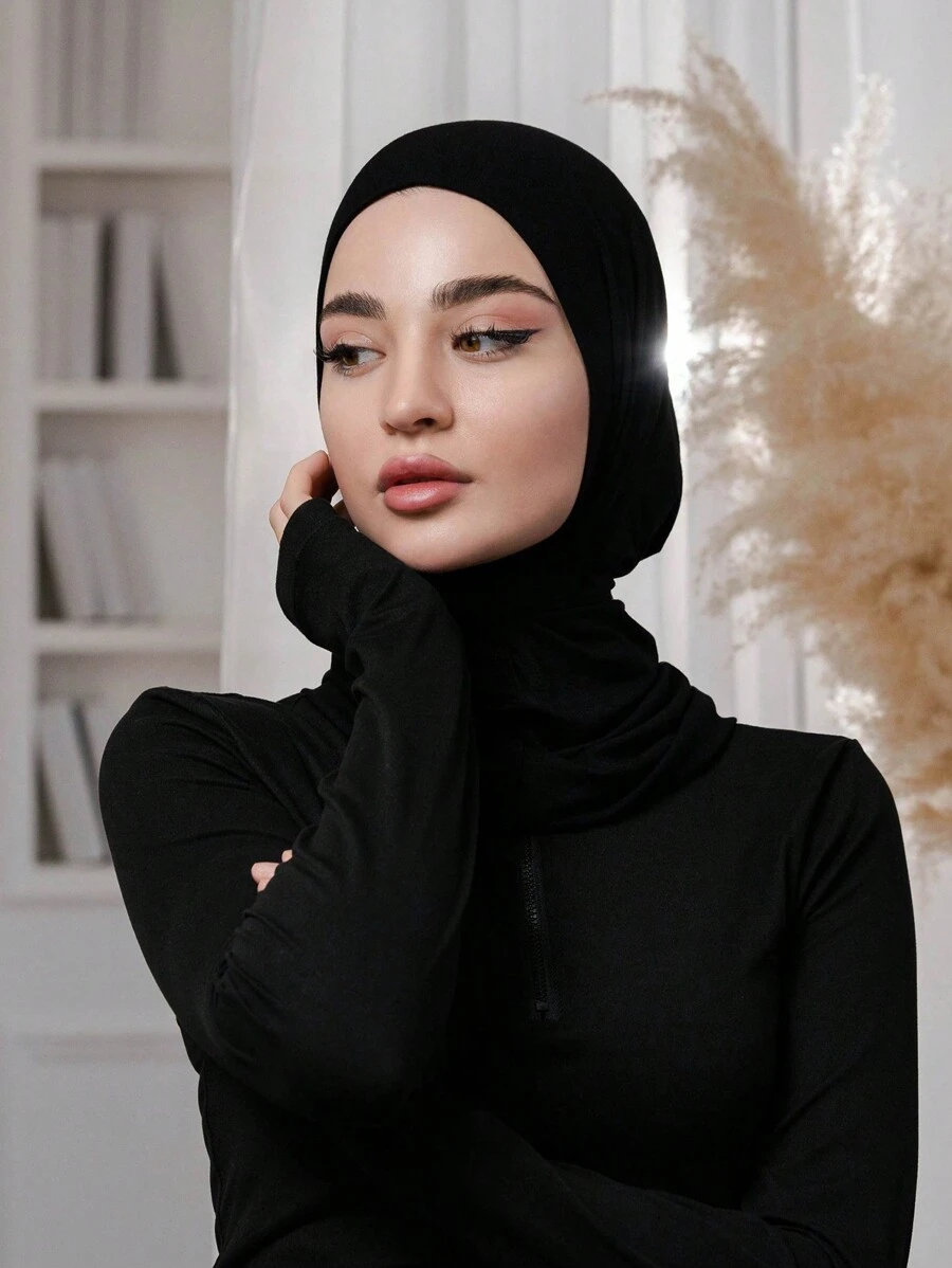 1 件女式头巾纯色拉法帽头巾，带可调节后系带，适合阿巴亚，弹性透气多功能头带头巾，适合日常、运动、瑜伽、健身和时尚造型