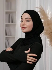 1 件女式头巾纯色拉法帽头巾，带可调节后系带，适合阿巴亚，弹性透气多功能头带头巾，适合日常、运动、瑜伽、健身和时尚造型 - 黑色 - 查看 4