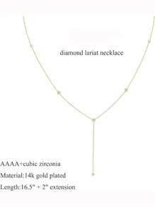 Lariat Necklace For Women, Dainty Layered Gold Long Necklaces 14k Gold Plated Beaded Bar CZ Drop Necklace Simple Gold Y Choker Necklaces For Women Gold Jewelry Gifts For Women
