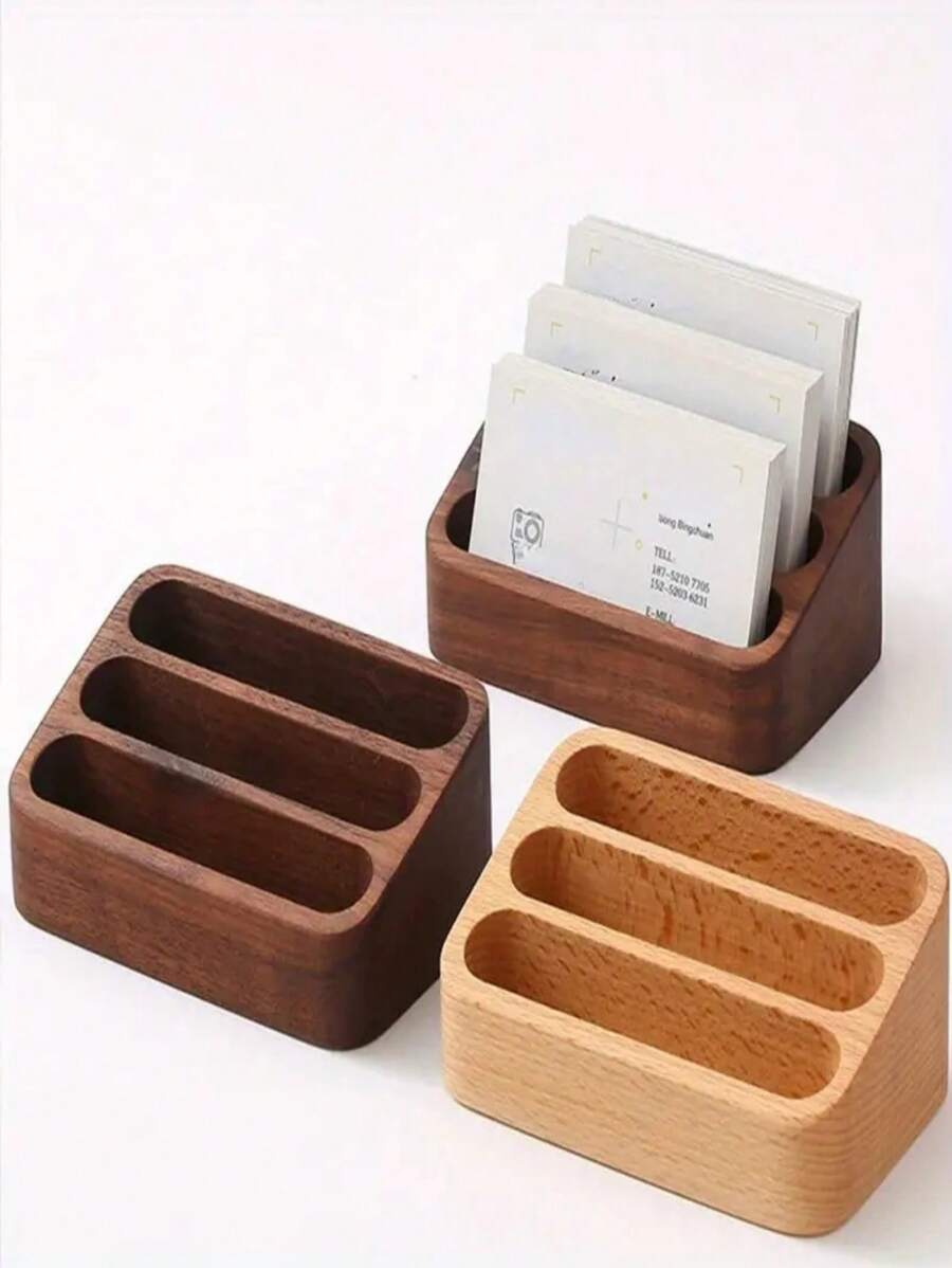 Wooden Desktop Business Card Display Stand, Memo Holder, Storage Box Wooden Office Card Organization Rack, Suitable For Office Desktop Storage, Desktop Display, Stand Mobile Phone, Stand Desk Accessories, Minimalist Style, Office And Home Finishing Design - Multicolor - View 1