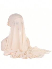 Instant Chiffon Hijab With Undercap Solid Color Basic Stretchy Pullover Headscarf Outdoor Thin Breathable Sunscreen Head Wrap - A - View 11