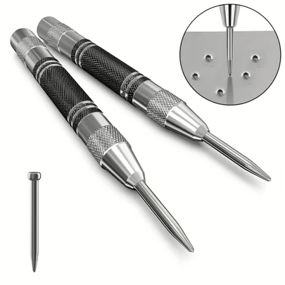 Automatic Center Punching Tool, 5" Heavy Duty Steel Spring Center Punch With Adjustable Tension, Suitable For Metal, Wood, Glass And Plastic, Ideal For DIY Hobbyists, Tools For Men