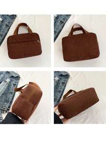 Custom-Made Embroidered Autumn New Style Large Capacity Handbag, Fashionable Small Square Bag, Simple And Casual Handbag, Corduroy Cosmetic Storage Bag, Multi-Functional Portable Travel Storage Bag, Large Capacity, Bright Pink, Royal Blue, Green, Burgundy, Personalized Customization, Unique, Women's Gift, Toiletry Bag, Ideal Gift For Girlfriend, Family, Friends, And Children, Pink-Themed Girly Items. - Multicolor - View 5