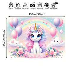1pc Charming & Attractive Pink Unicorn Birthday Backdrop, Made Of Polyester Fabric, No Power Needed, Suitable For Outdoor Celebrations And Magic Decor - Multicolor - View 7